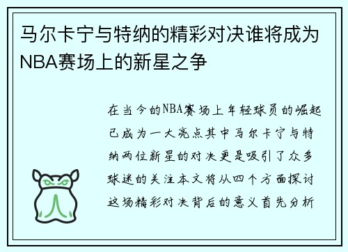 马尔卡宁与特纳的精彩对决谁将成为NBA赛场上的新星之争